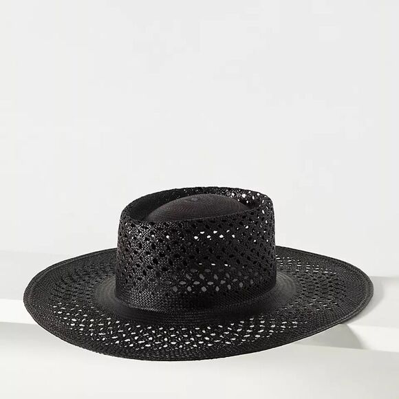 Anthropologie Accessories - Anthropologie x Wyeth Black Van Palma Boater Hat Woven Straw